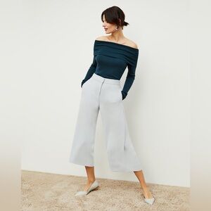 MM Lafleur Dae off the shoulders silk sweater in small - deep sea green